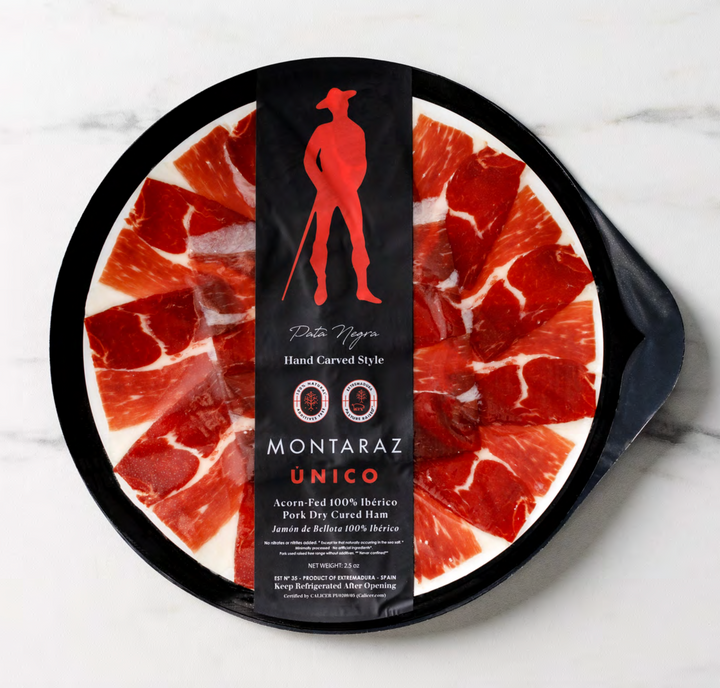 Montaraz Pata Negra - Jamón de Bellota 100% Ibérico Curado en Seco (Plato Precortado de 2.5oz)