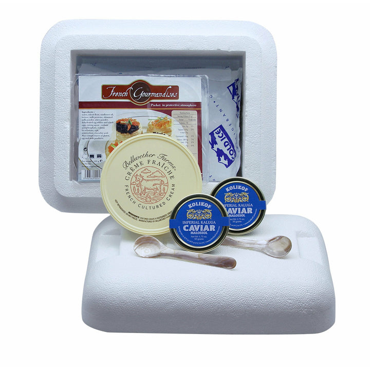 Kolikof Caviar Imperial Kaluga Gift Basket with caviar spoons